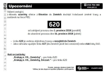 Dopravní opatření na lince č. 620