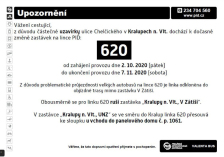 Dočasné zrušení zastávky V Zátiší pro linku 620 (od 2.10. do 7. 11. 2020)