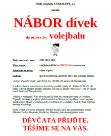 Nábor dívek do přípravky volejbalu