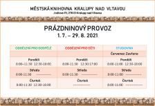 Prázdninový provoz městské knihovny (01.07. – 29. 08. 2021)
