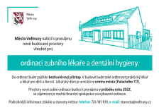 Město Veltrusy nabízí k pronájmu nově budované prostory vhodné pro ordinaci zubního lékaře a dentální hygieny