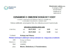 Omezení dodávky pitné vody (08.07. 2022)