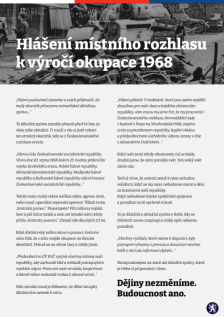 Hlášení místního rozhlasu k výročí okupace 1968