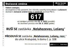 Dočasná změna linky 617