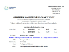 Oznámení o přerušení dodávek pitné vody (23.03. 2023)
