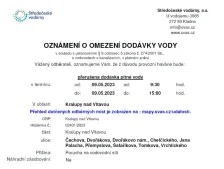 Oznámení o přerušení dodávek pitné vody (09.05. 2023)