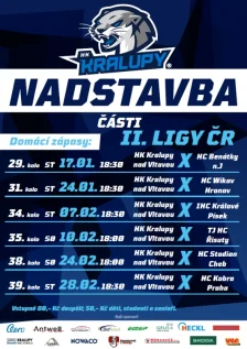Rozpis domácích zápasů nadstavbové části 2. hokejové ligy