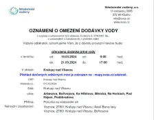 Oznámení o přerušení dodávek pitné vody (19.03. - 21.03. 2024)