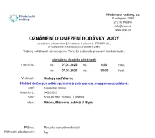 Oznámení o omezení dodávky vody (07.01. 2025)