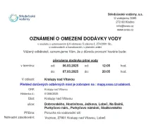 Oznámení o omezení dodávky vody (06.03. - 07.03. 2025)