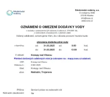 Oznámení o omezení dodávky vody (31.03. 2025)