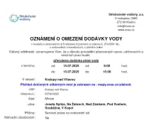 Přerušení dodávky pitné vody v Minicích | 15.07. 2025