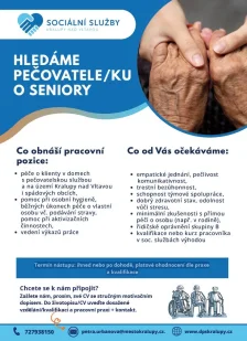 Nabídka zaměstnání: pečovatel/ka o seniory