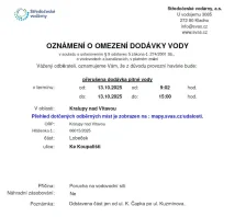 Oznámení o omezení dodávky vody (13.10. 2025)
