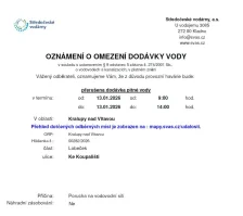 Oznámení o omezení dodávky vody (13.01. 2026)