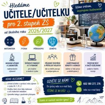 ZŠ Komenského přijme učitele/učitelku pro 2. stupeň