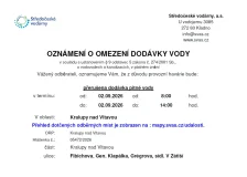 Oznámení o omezení dodávky vody (02.09. 2026)