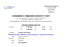 Oznámení o omezení dodávky vody (17.09. 2026)
